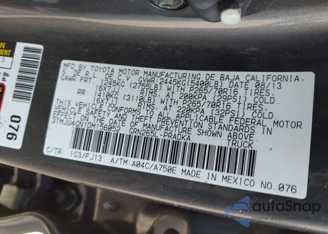 2013 Toyota Tacoma Prerunner V6 из США, поврежденный, VIN 3TMJU4GN1DM156052